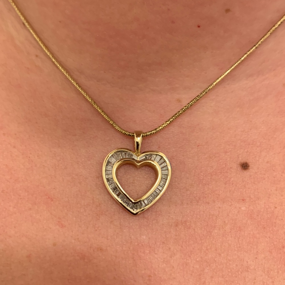 Yellow 14 karat gold cubic zirconia heart necklace